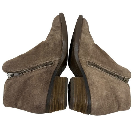 Born Bessie Taupe Suede Ankle Boots F36455 Sz 8.5 Low Heel Side Zip Lace Details - Picture 8 of 13
